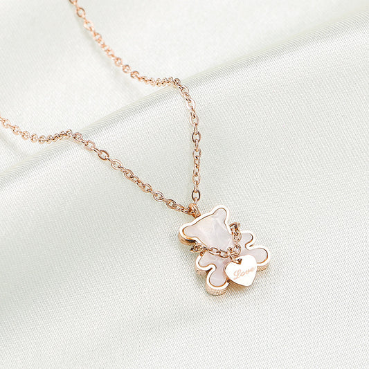 Collana in acciaio, con ciondolo orsetto con pietra dura - Ciondolandia